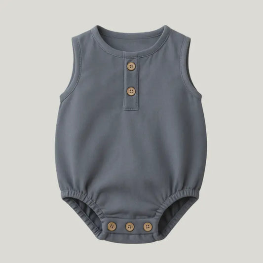 body bebê regata azul jeans confortável para verão