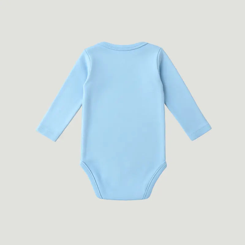 body manga longa azul para bebê usar em casa ou passeio