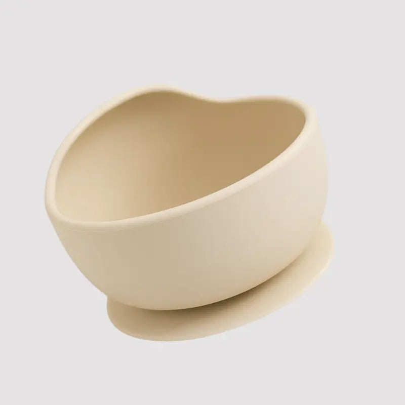 bowl de silicone bege com ventosa para bebê