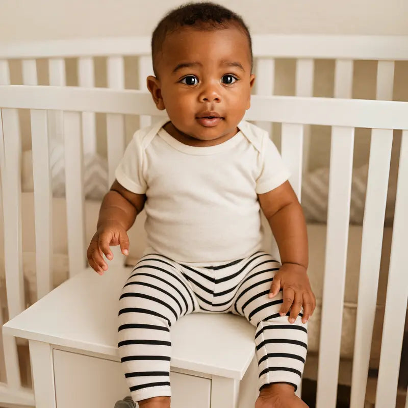 calça bebê soft listras off confortável e quentinha