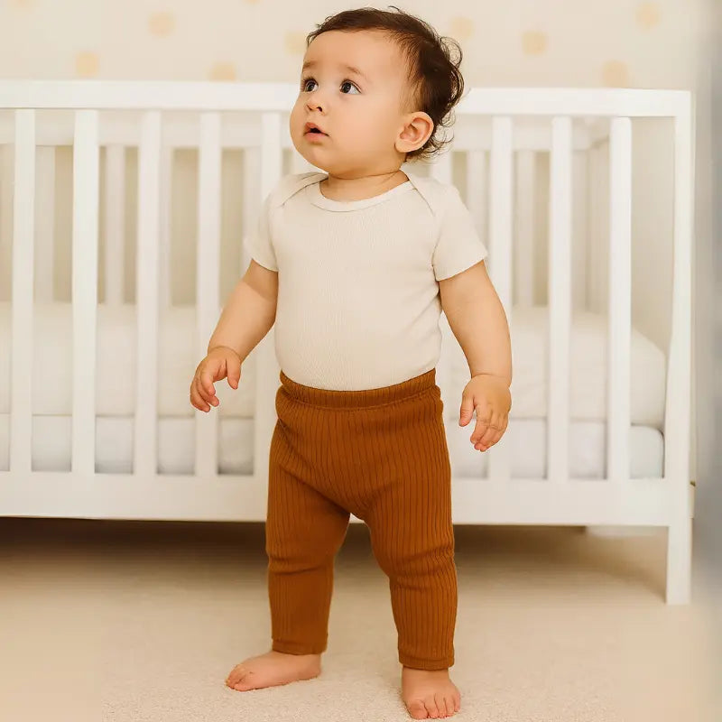 calça canelada caramelo para bebê de 3 a 12 meses