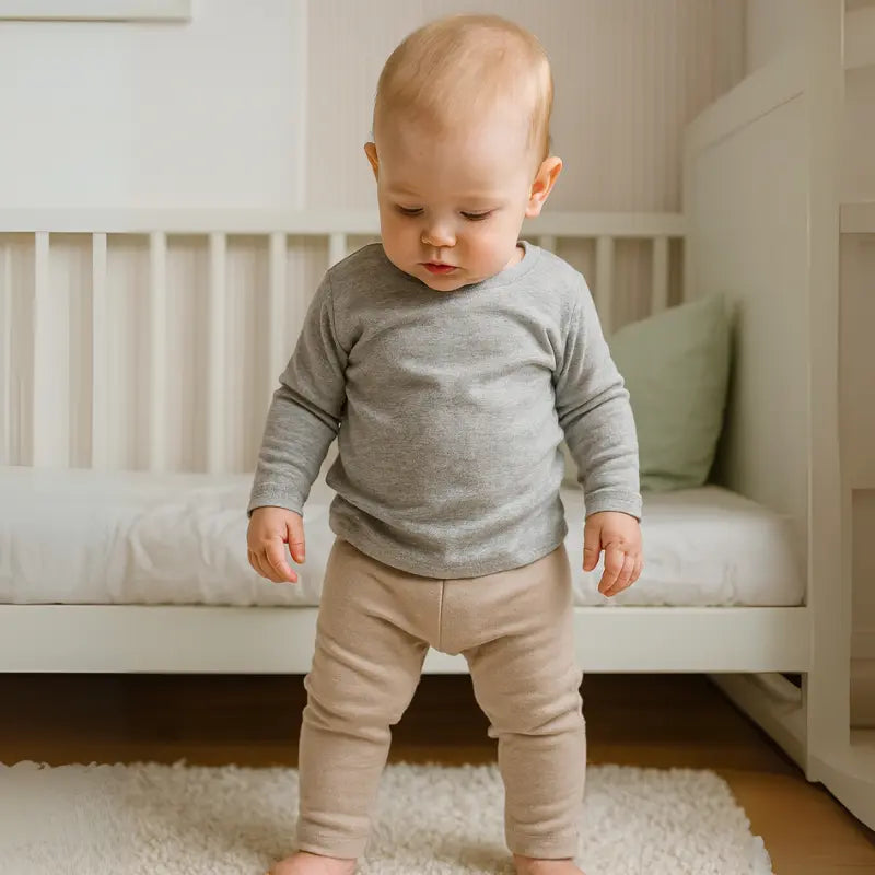 calça de algodão bege para bebê de 3 a 12 meses