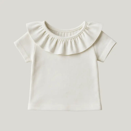 camisa bebê menina gola babado off white clássica