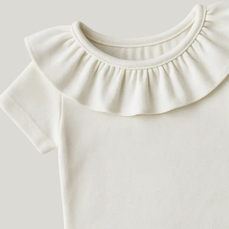 camisa elegante bebê com gola de babado branca