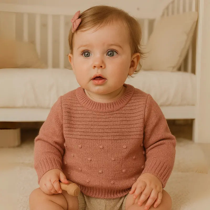 casaco de tricot rosa vintage para bebê