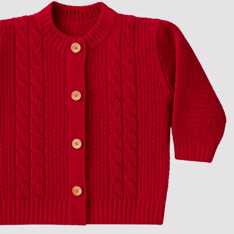 casaco de tricot vermelho unissex para enxoval de bebê
