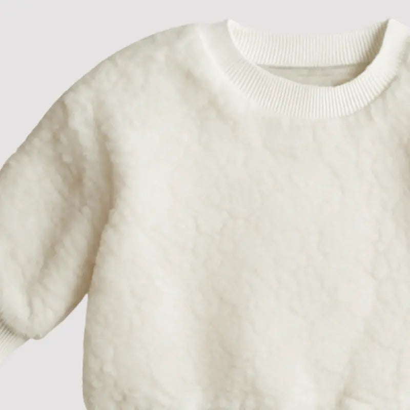 casaco infantil de inverno em pelúcia off white unissex