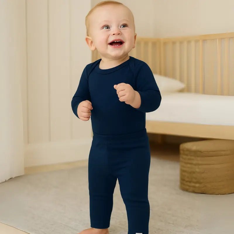 conjunto bebê algodão azul marinho longo confortável