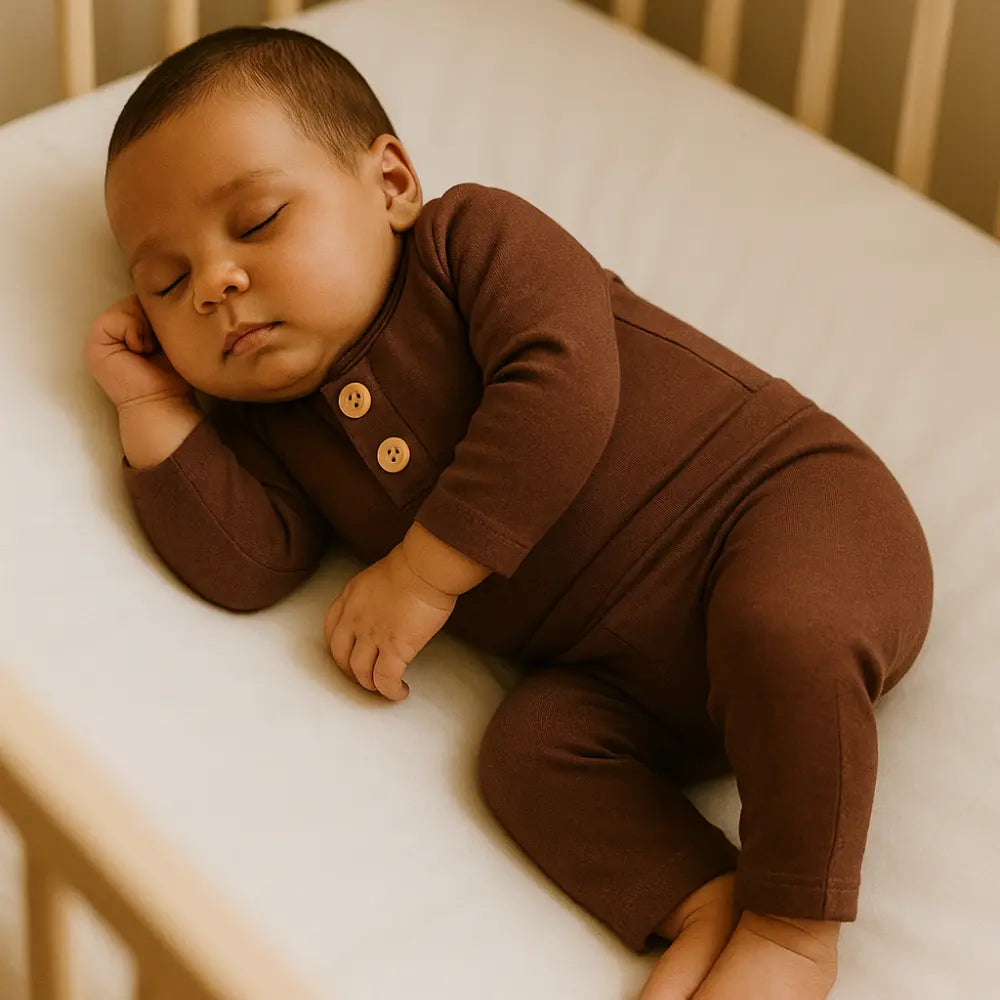 conjunto bebê algodão buttons mocha confortável