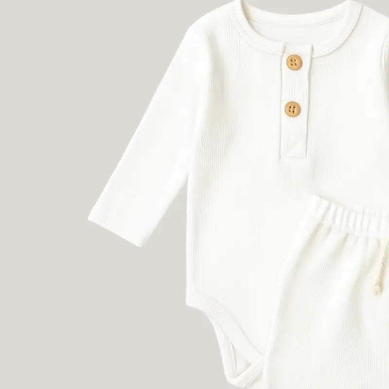 conjunto bebê canelado off white longo confortável