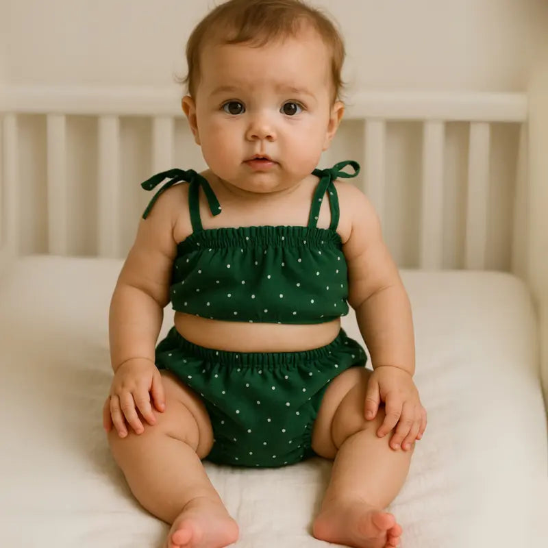 conjunto bebê verde claro confortável para dias quentes