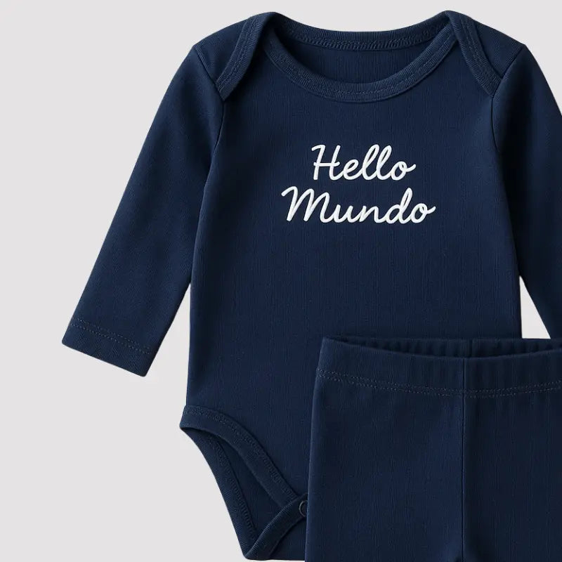 conjunto body e calça em algodão azul marinho para bebê