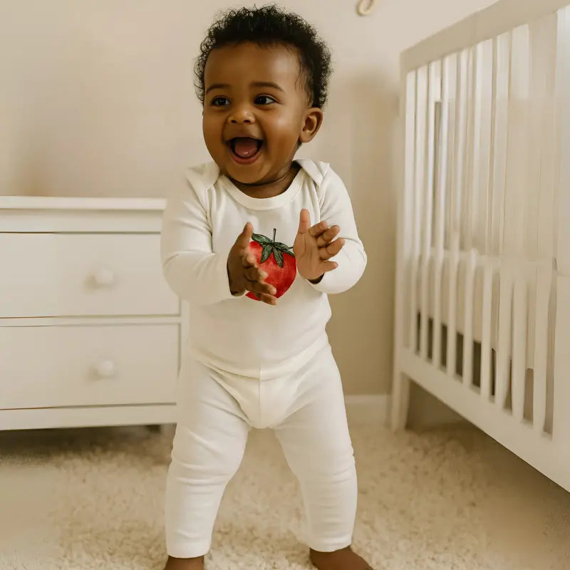 conjunto de algodão com estampa de morango para bebê menina ou menino