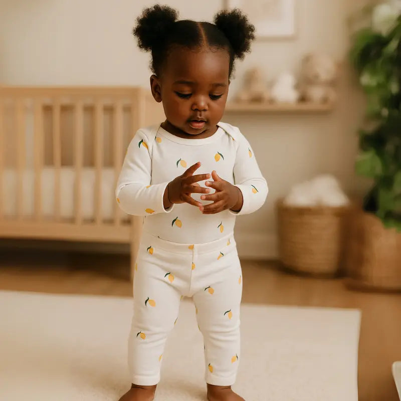 conjunto de algodão orgânico para bebê com estampa de limão