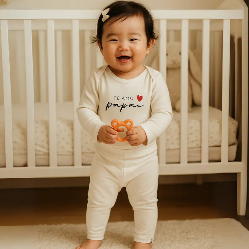 conjunto de algodão orgânico para bebê com frase te amo papai