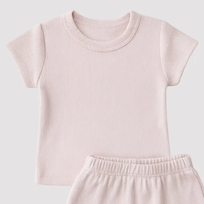 conjunto de blusa e calça canelada rosa para bebê menina