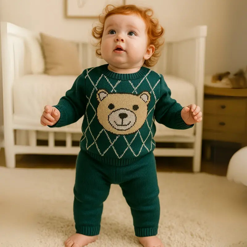 conjunto de tricot verde para bebê de 3 a 12 meses
