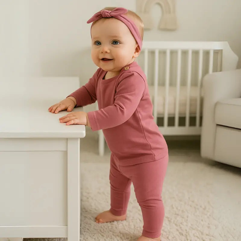 conjunto rosa claro para bebê menina em algodão macio