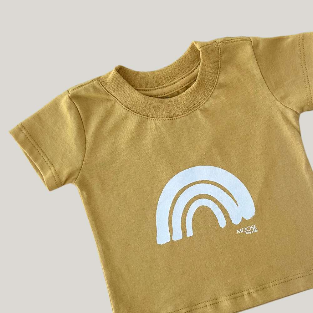 Camisa Bebê Mostarda Algodão Arco Iris