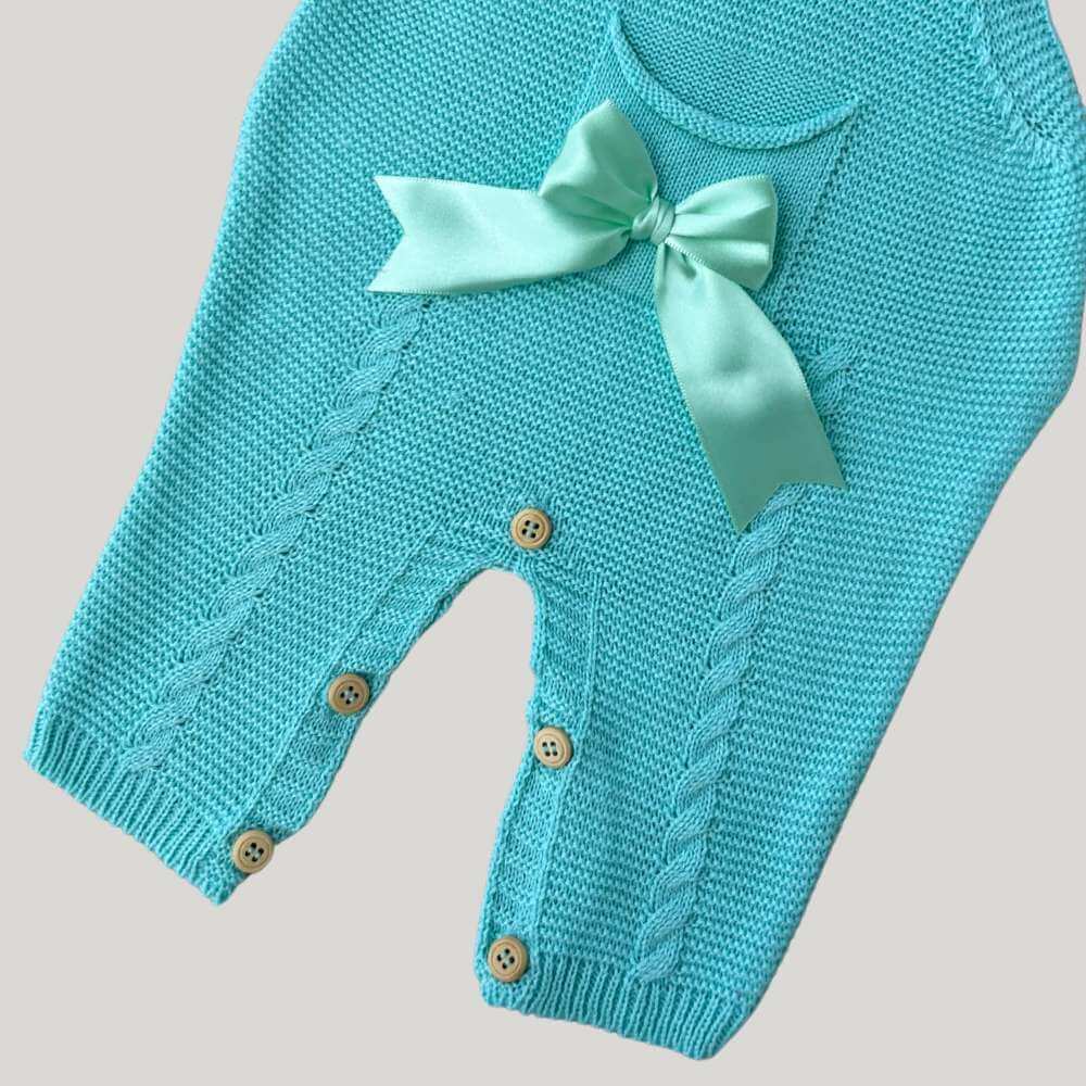 Jardineira Bebê Tricot Grace Verde Agua