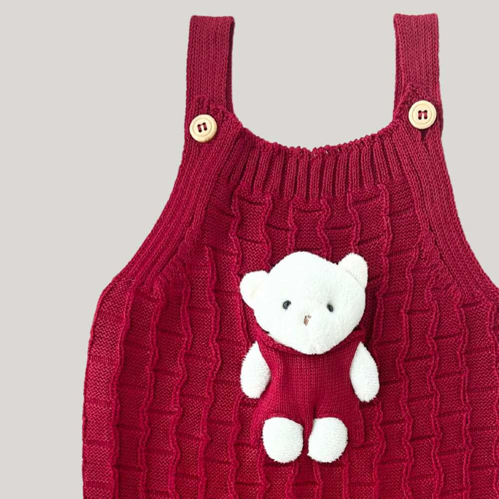 Jardineira Bebê Tricot Ursinho Red