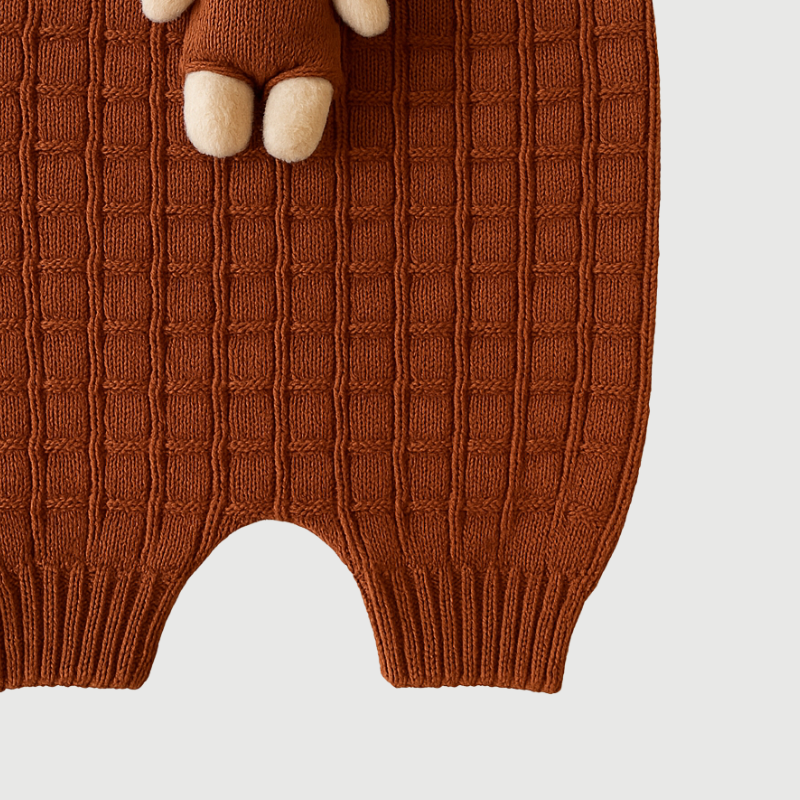 Jardineira Bebê Tricot Ursinho Terracota
