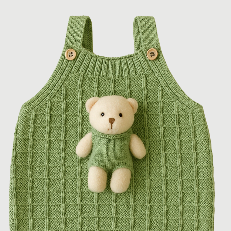 Jardineira Bebê Tricot Ursinho Verde Menta