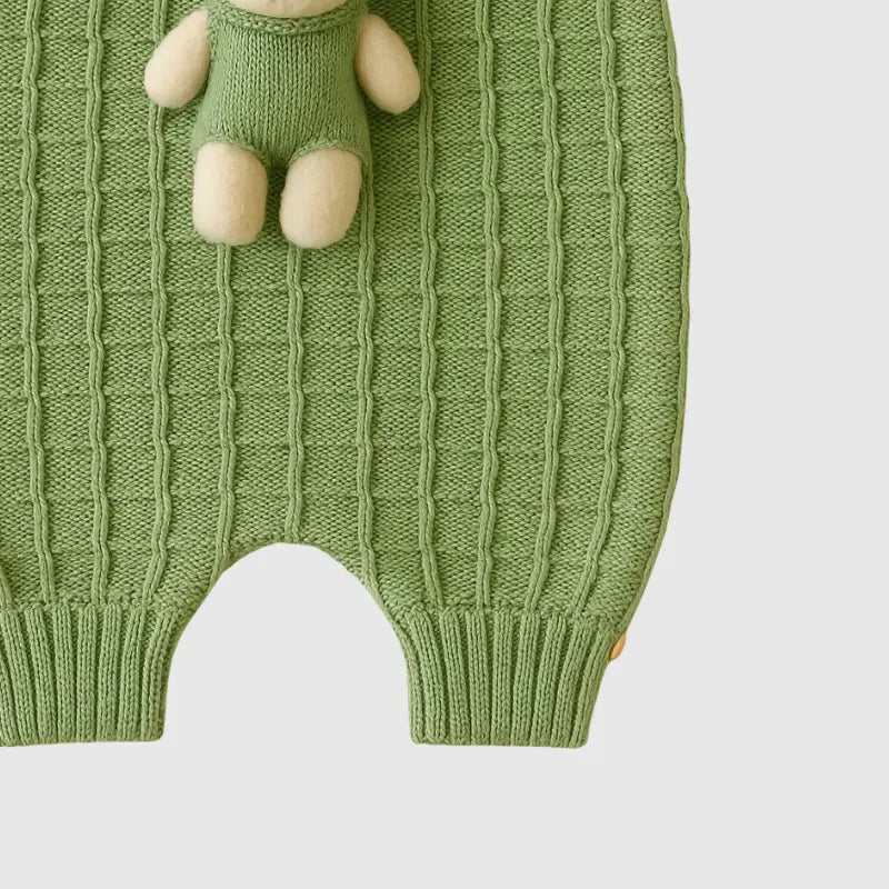 Jardineira Bebê Tricot Ursinho Verde Menta