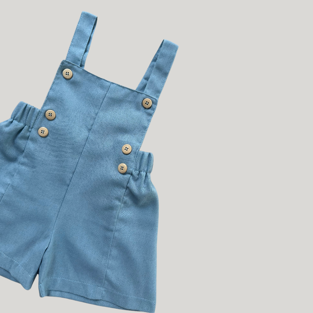 Jardineira Infantil Bebê Unissex Linho Azul