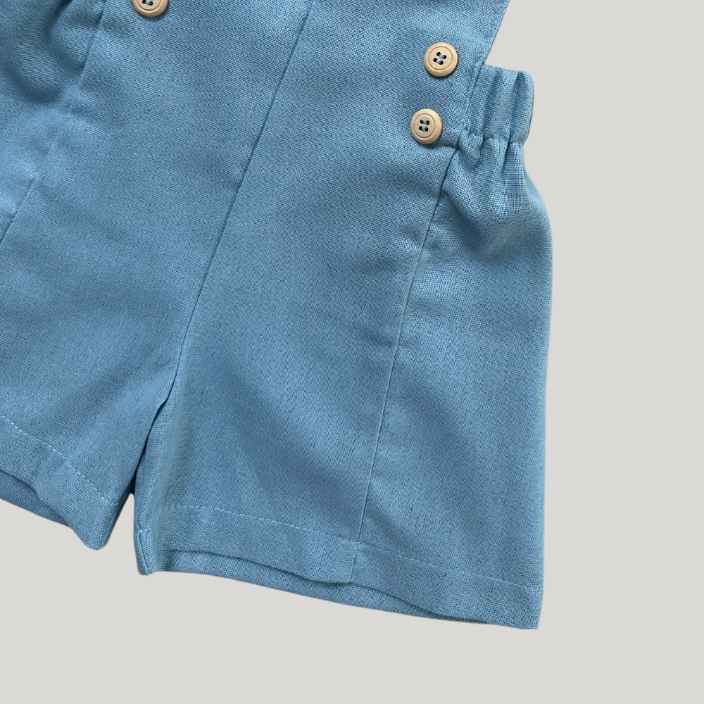 Jardineira Infantil Bebê Unissex Linho Azul