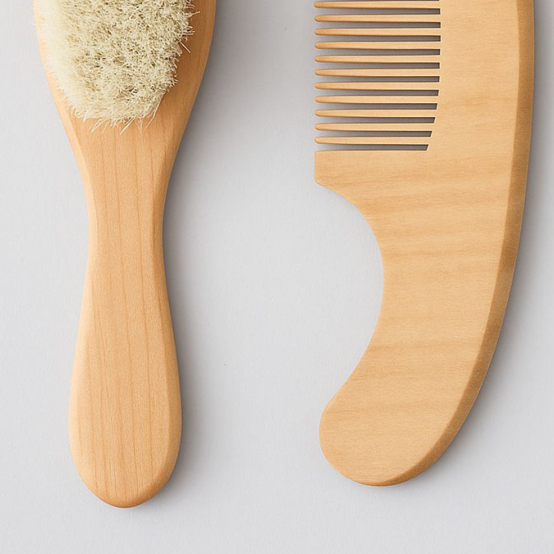 Escova e Pente Bambu Cerdas Macias
