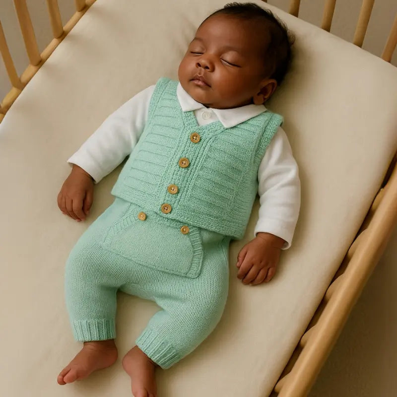 kit saída de maternidade tricot verde Alfred para menino