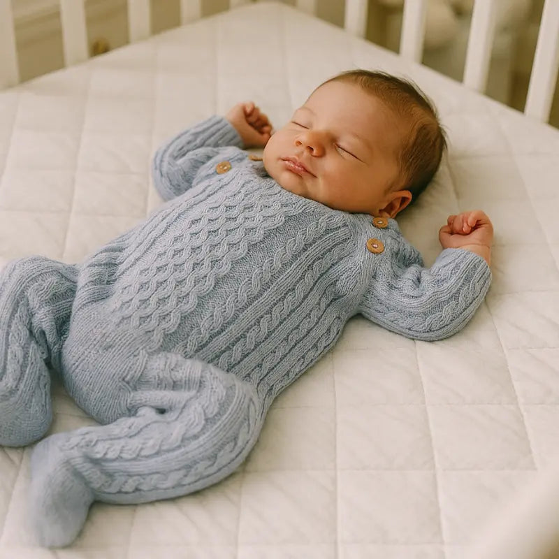 kit saída maternidade bebê tricot trançado baby blue 2 peças