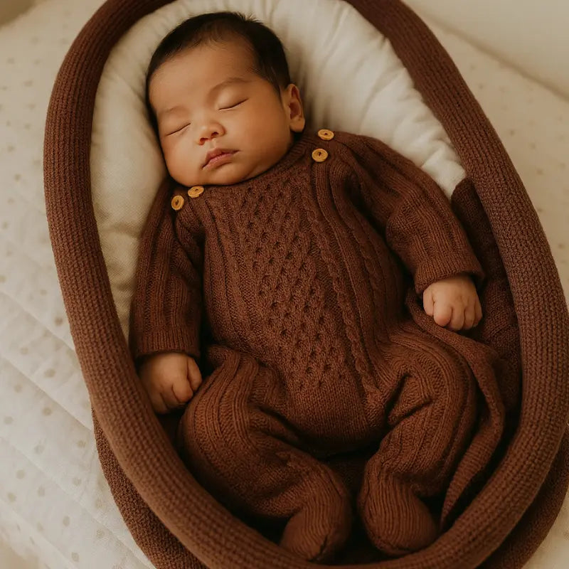 kit saída maternidade bebê tricot trançado mocha 2 peças