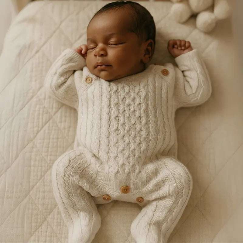 kit saída maternidade bebê tricot trançado off white 2 peças