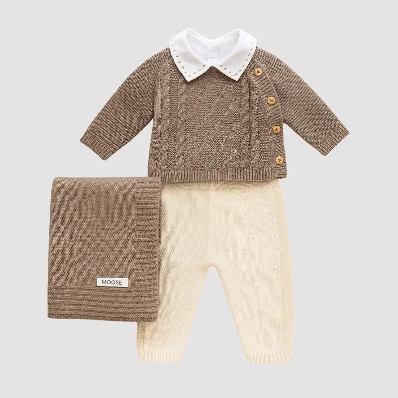 kit saída maternidade tricot 4 peças bege Henrry