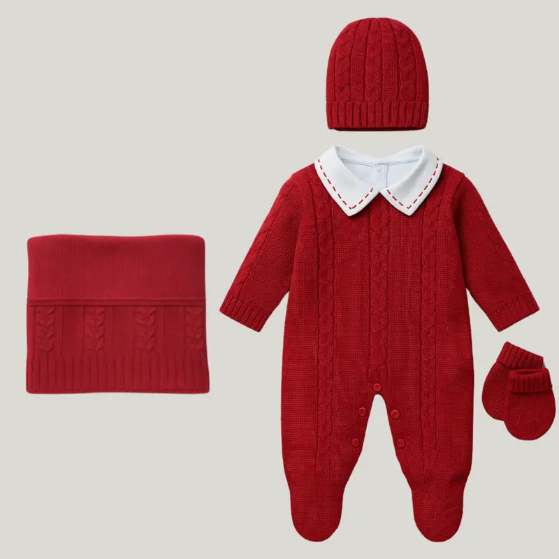 kit saída maternidade tricot vermelho 5 peças bebê