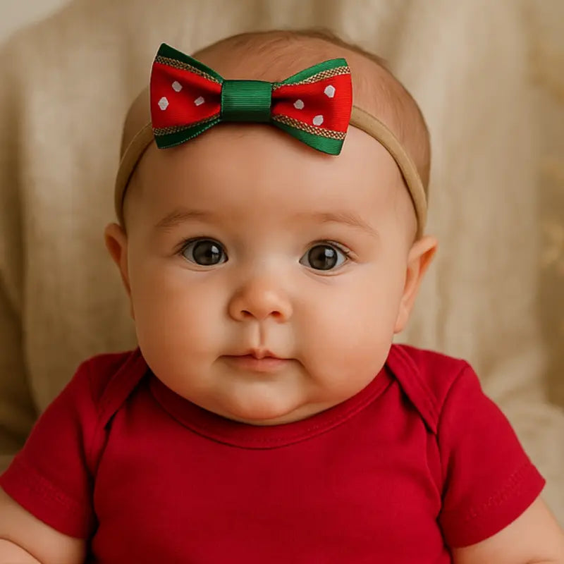 laço natal vermelho e verde para recém-nascido