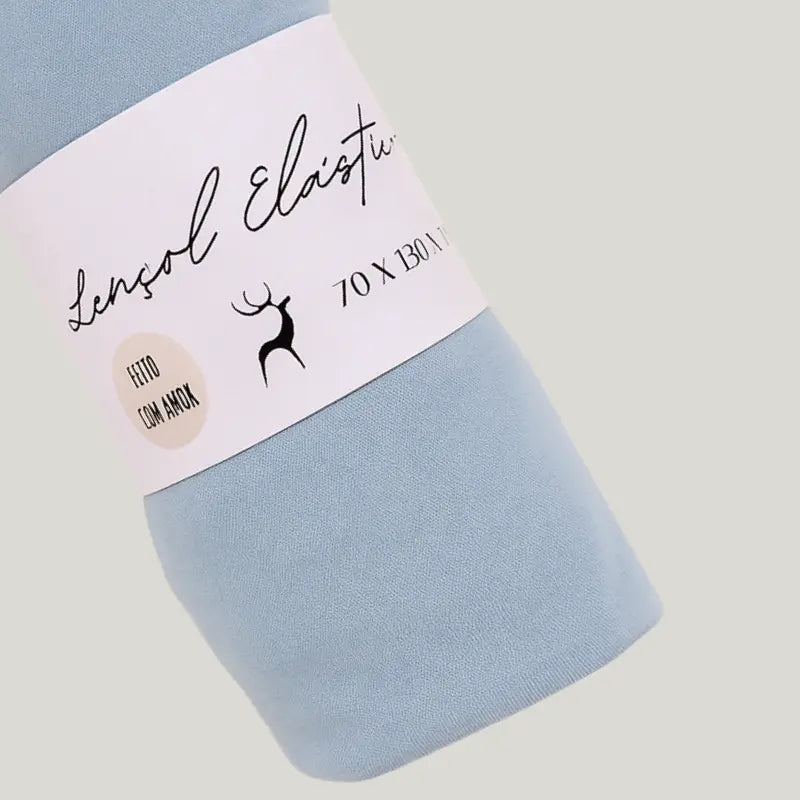 lençol de berço em malha elástica azul 100% algodão