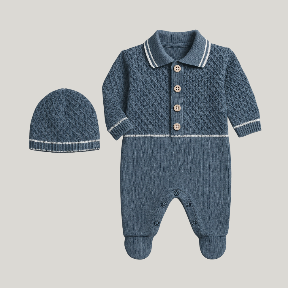 Kit Saída Maternidade Menino Tricot 3 Peças Vicent Blue