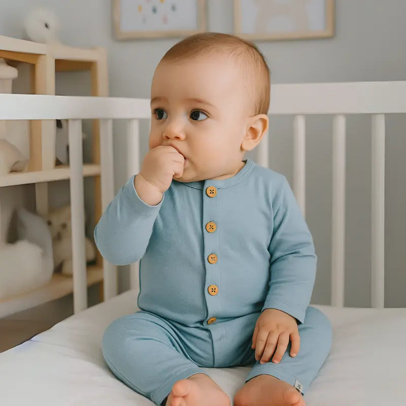 macacão de algodão azul para bebê de 3 a 12 meses