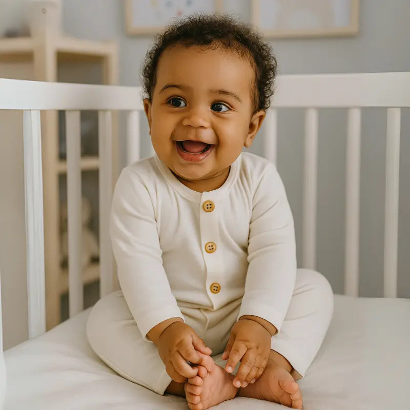 macacão de algodão off white para bebê de 3 a 12 meses