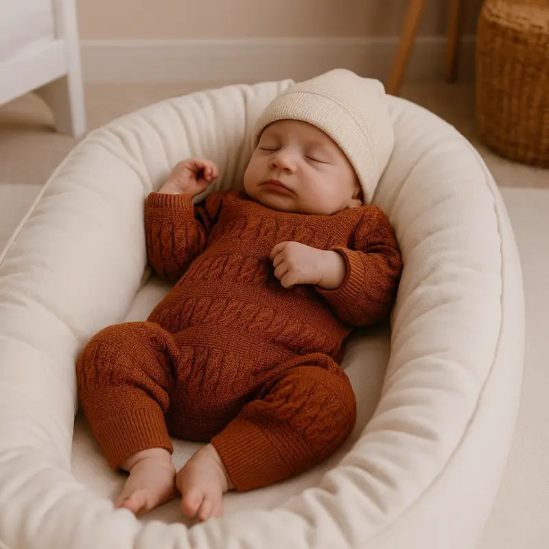 macacão de tricot para bebê recém-nascido cor ocre