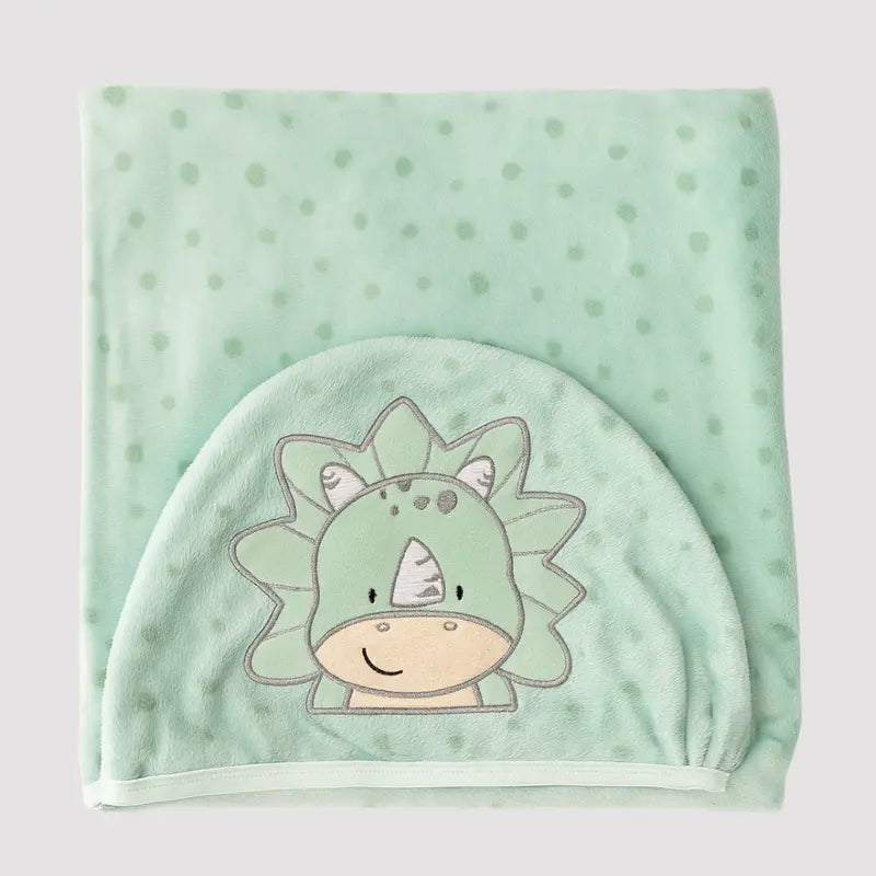 manta bordada dino green para enxoval bebê