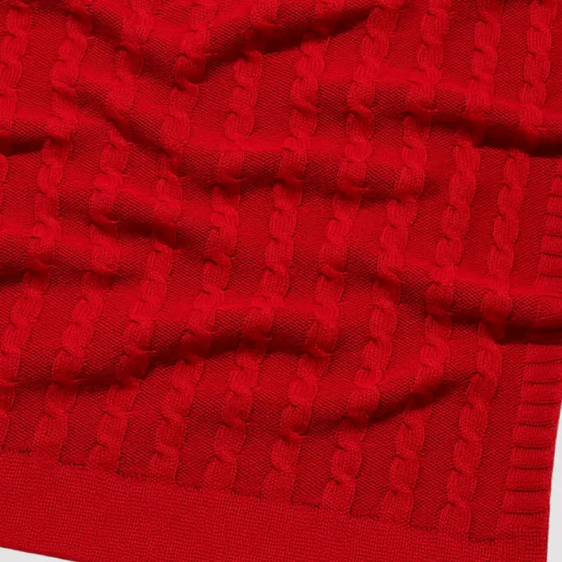manta de tricot vermelha para berço, carrinho ou batizado