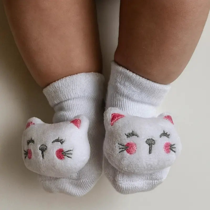 meia branca para bebê menina com aplique de gatinho