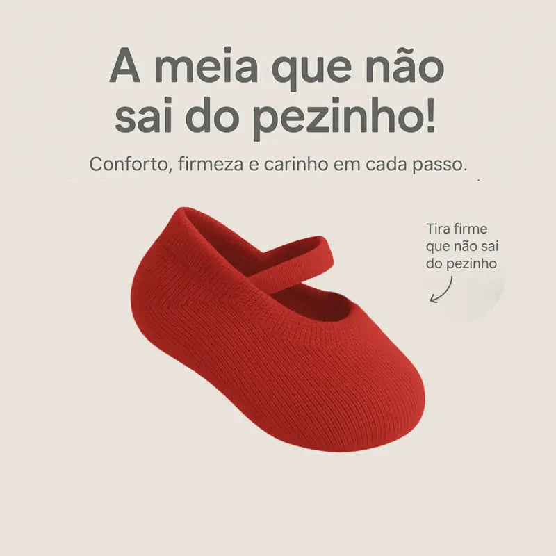 meia sapatilha bebê vermelha com tira que prende no pé