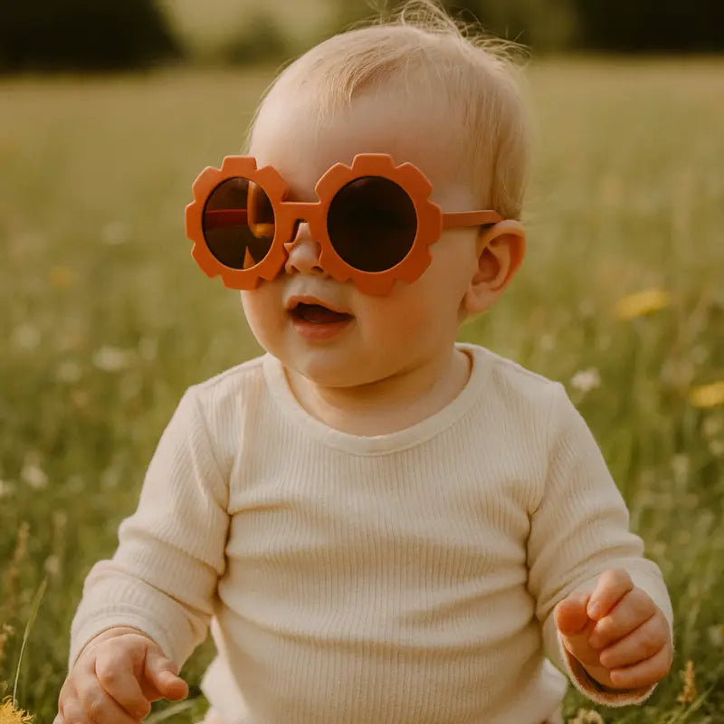 oculos De Sol Para Bebe Retro Flowers TerraCota Proteção Uv