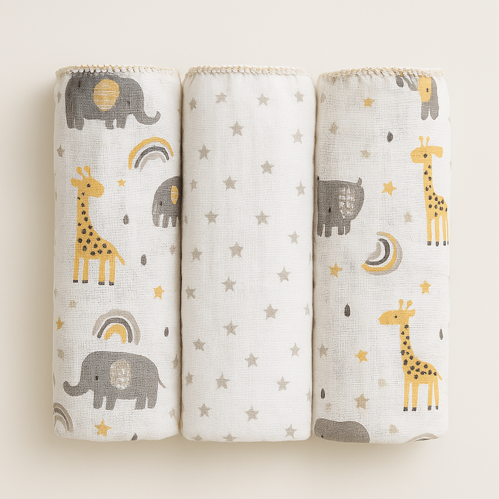 Kit 3 Paninhos De Boca Algodão Safari Boho