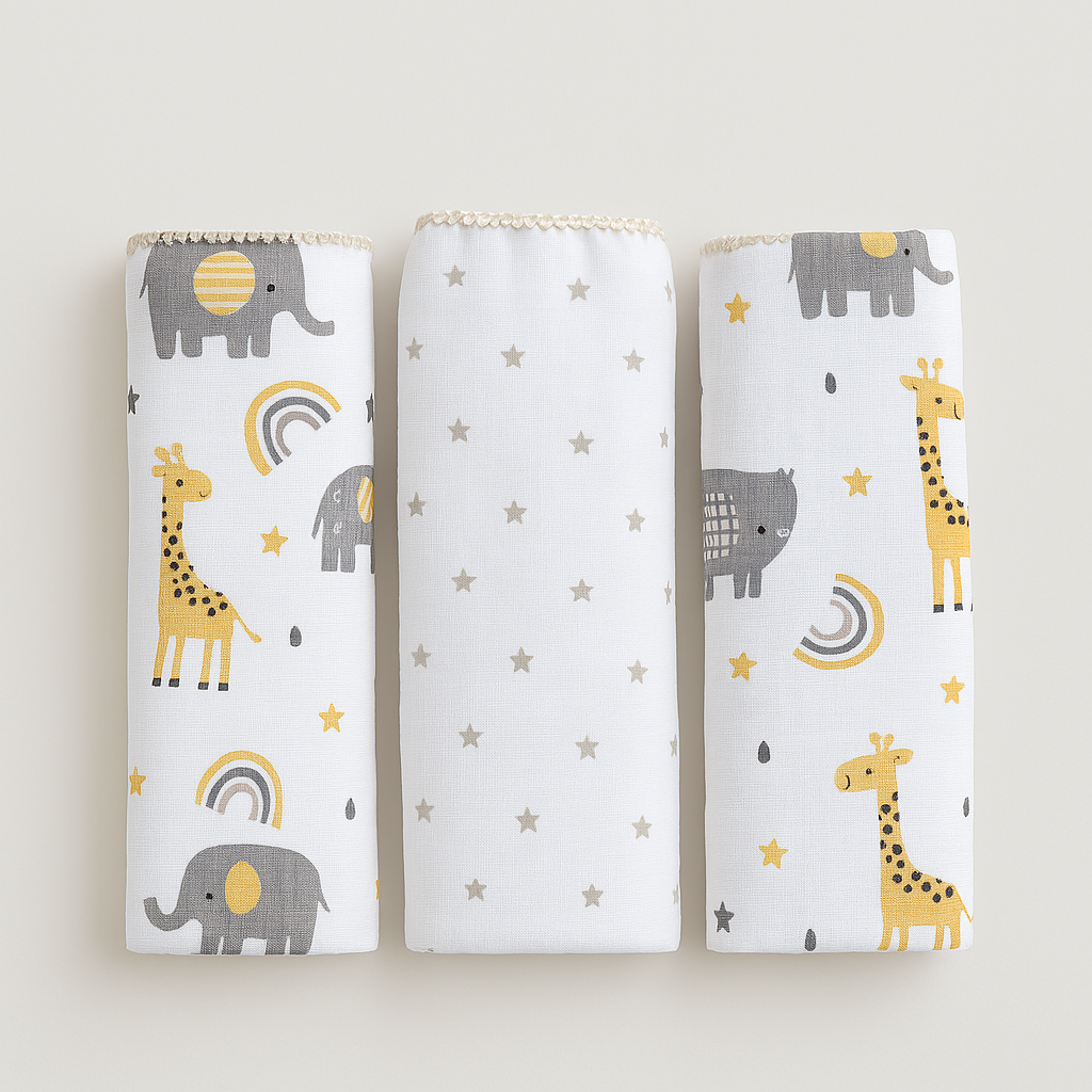 Kit 3 Fraldas Algodão Multiuso Safari Boho